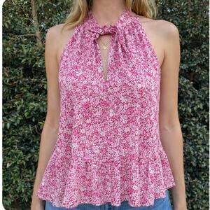 Joie Floral Pink Sleeveless Babydoll Top Women’s Small Boho Fem Romantic